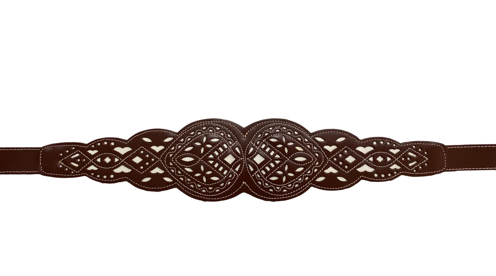 Cinturón Fajín Piel Fondo Blanco - 110x11x1cm - Marrón chocolate - Imagen 2