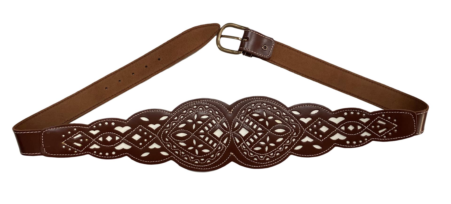 Cinturón Fajín Piel Fondo Blanco - 110x11x1cm - Marrón chocolate
