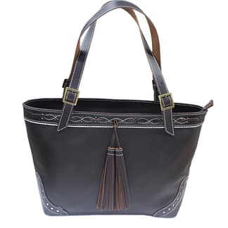 Funrey Bolso de piel con cremallera y borlon - 29x24cm - Marrón chocolate