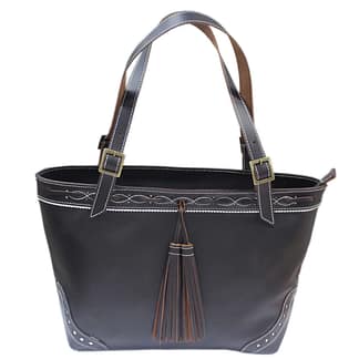 Funrey Bolso de piel con cremallera y borlon - 29x24cm - Marrón chocolate