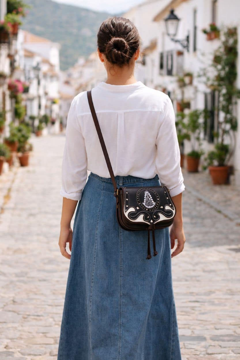 Bolso de piel con motivos de la virgen Rocío